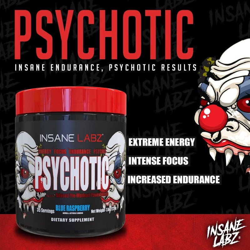 Insane Labz Psychotic High Stimulant Pre Workout Powder Extreme Lasting Energy Focus and Endurance with Beta Alanine Creatine Monohydrate DMAE 35 Srvgs Fruit Punch - Image 4