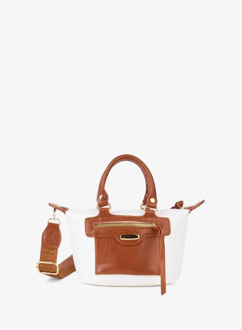 Women's Lupin White‑Tabac Lined Column‑Strap Zipper‑Closure Hand, Arm, and Shoulder Bag.