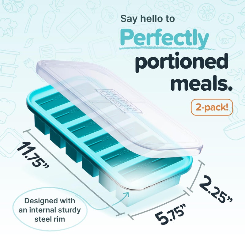 Souper Cubes 1/2 Cup Silicone Freezer Molds - Silicone Freezer Trays with Lids for Freezing Food, Salsa, Hummus, Baby Food and More - Aqua – 2-Pack - Image 2