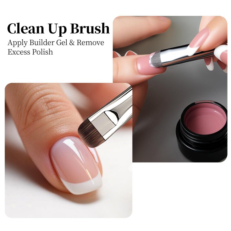 GSWOI Dual Head Acrylic Nail Brush-French Tip & 9mm Liner with Cleaning Brush for Builder Gel,Polygel & Design-Wood Handle & Metal Caps - Image 3