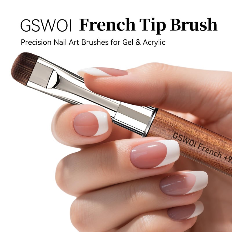 GSWOI Dual Head Acrylic Nail Brush-French Tip & 9mm Liner with Cleaning Brush for Builder Gel,Polygel & Design-Wood Handle & Metal Caps - Image 2
