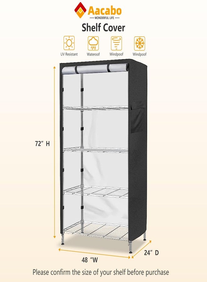 Aacabo Shelf Cover,Waterproof Dustproof Storage Shelving Unit Cover,Fits 48"Wx24"Dx72"H Shelf,Shelf Display Rack Protector Cover with Zipper,Black(Cover only) - Image 2