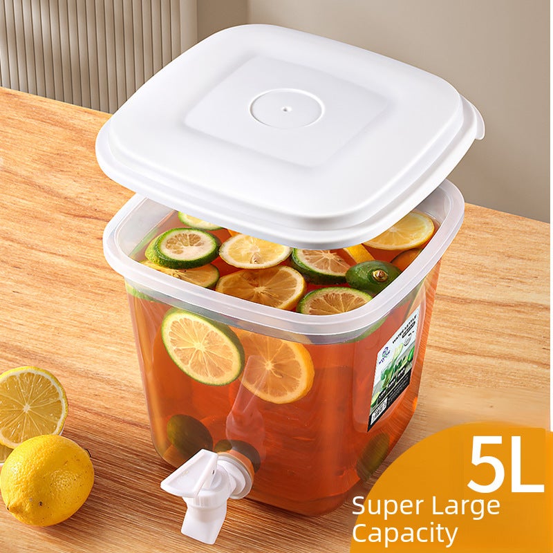 Plastic Cold Water Kettle Faucet Refrigerator Cold Brew Juice Cold Water Kettle High Temperature Resistant Kitchen Storage Storage Bucket Seal(Square 3.5L with lid with faucet) - Image 2