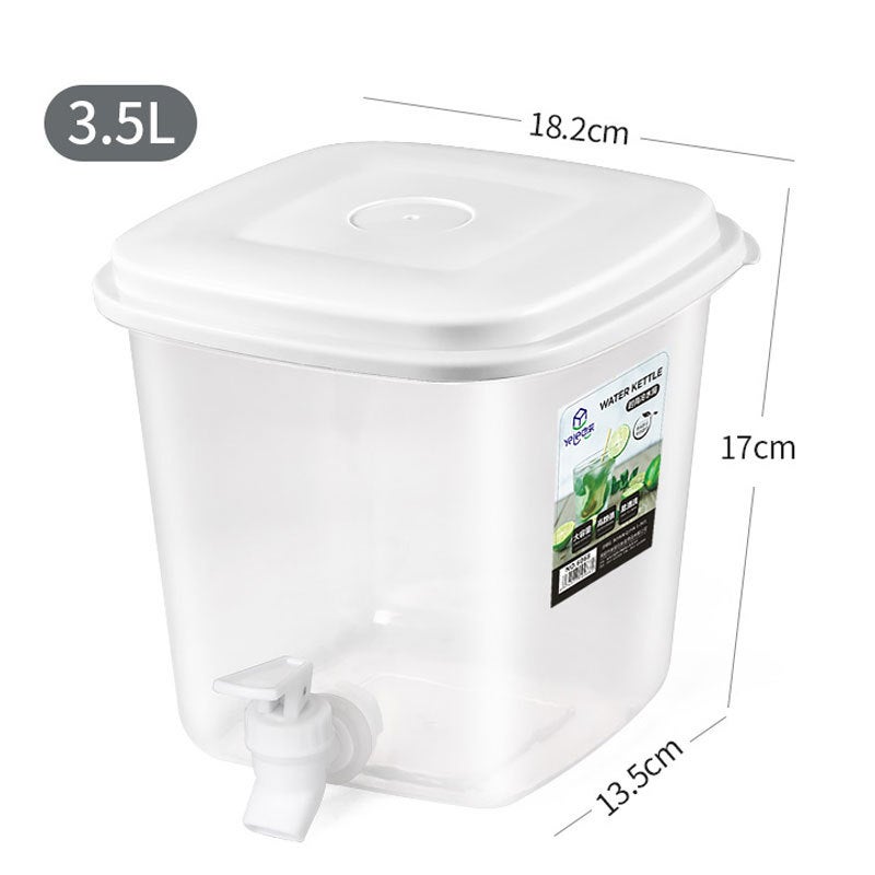 Plastic Cold Water Kettle Faucet Refrigerator Cold Brew Juice Cold Water Kettle High Temperature Resistant Kitchen Storage Storage Bucket Seal(Square 3.5L with lid with faucet) - Image 1
