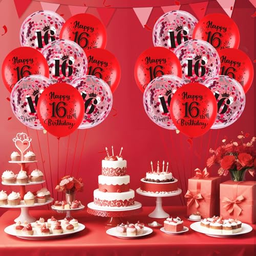 Wayyogh Red 16th Birthday Balloons 18Pcs Happy 16th Birthday Decorations Latex Balloons with Confetti for Teenagers Unisex - Image 5