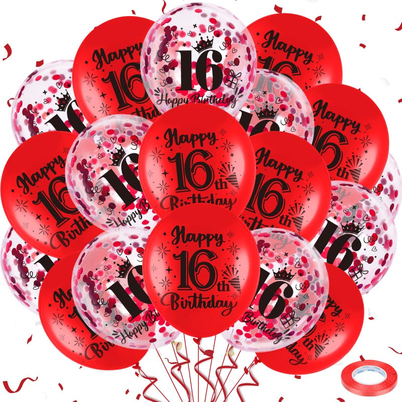 Wayyogh Red 16th Birthday Balloons 18Pcs Happy 16th Birthday Decorations Latex Balloons with Confetti for Teenagers Unisex - Image 3
