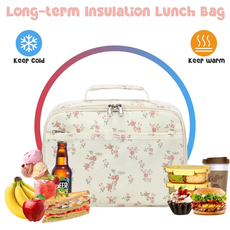 Bluboon Kids Girls Lunch Bag Insulated Lunch Box for school Corduroy Lunch Cooler Organizer School Kids Lunch Tote - Image 2