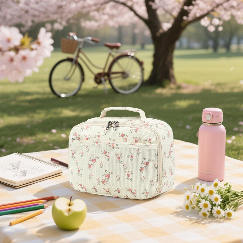 Bluboon Kids Girls Lunch Bag Insulated Lunch Box for school Corduroy Lunch Cooler Organizer School Kids Lunch Tote - Image 5