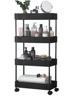 BLOOMING TIME 4 Layer Gap Shelf Rack, Cat's Claw Shaped Hollow Without Water Accumulation, Simple Installation, With Wheels Can Be Moved At Will, Suitable For Bathrooms, Kitchens, Etc.Black  - Image 1