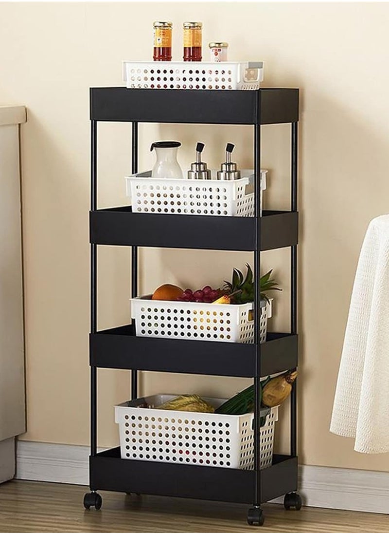 BLOOMING TIME - 4 Layer Gap Shelf Rack, Cat's Claw Shaped Hollow Without Water Accumulation, Simple Installation, With Wheels Can Be Moved At Will, Suitable For Bathrooms, Kitchens, Etc.Black - Image 1