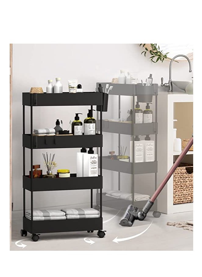 BLOOMING TIME - 4 Layer Gap Shelf Rack, Cat's Claw Shaped Hollow Without Water Accumulation, Simple Installation, With Wheels Can Be Moved At Will, Suitable For Bathrooms, Kitchens, Etc.Black - Image 1