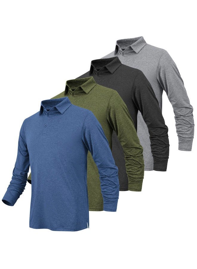 BALENNZ Men's Long Sleeve Polo Shirts with Collar Moisture Wicking Golf Shirt Men Quick Dry Long Sleeve Polo Shirts for Men 4CM - Image 1