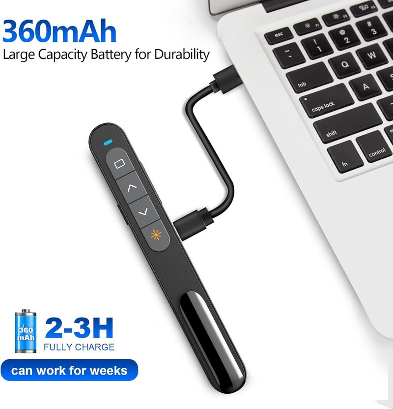 Norwii N76 Rechargeable Presentation clicker with Pointer, Long Range Presentation Remote, Wireless Presenter for PowerPoint Presentations, Slide Control (Black with Red Light) - Image 2