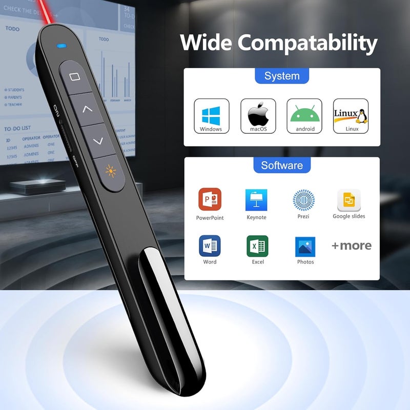 Norwii N76 Rechargeable Presentation clicker with Pointer, Long Range Presentation Remote, Wireless Presenter for PowerPoint Presentations, Slide Control (Black with Red Light) - Image 4