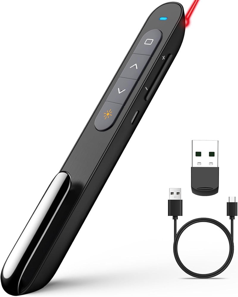 Norwii N76 Rechargeable Presentation clicker with Pointer, Long Range Presentation Remote, Wireless Presenter for PowerPoint Presentations, Slide Control (Black with Red Light) - Image 1