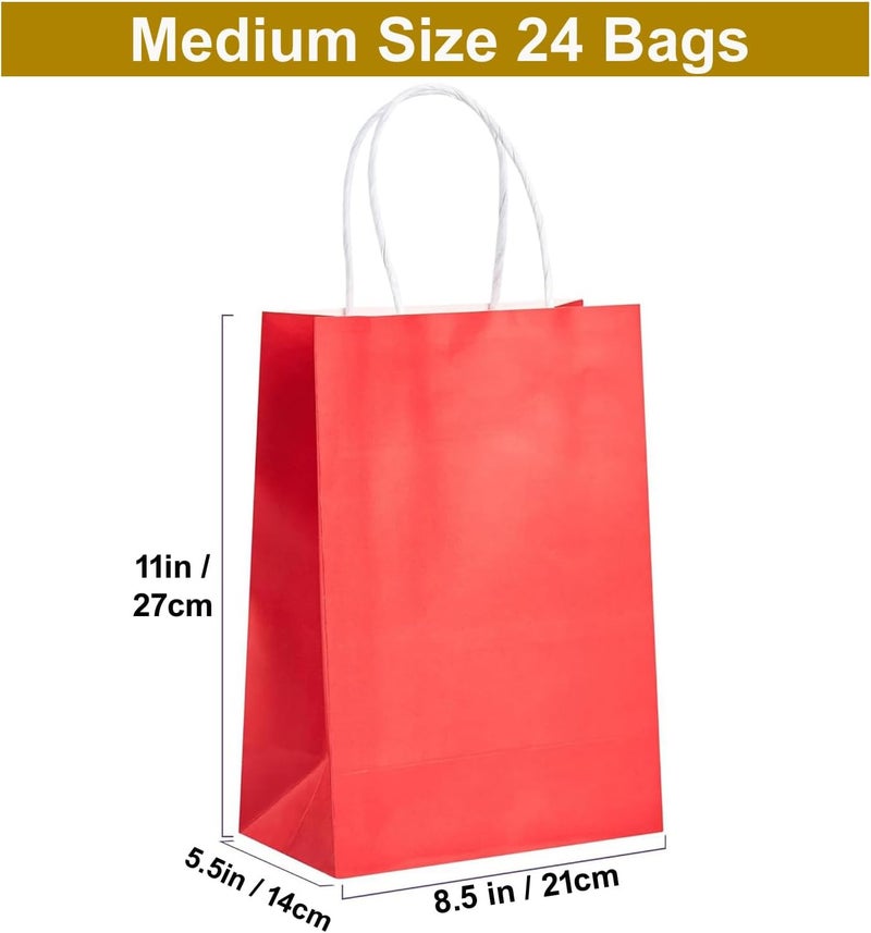 Premify 24 Pack Medium Colored Gift Bags with Handles - Assorted Colors (10.8"x8.3"x4.3") - Image 3