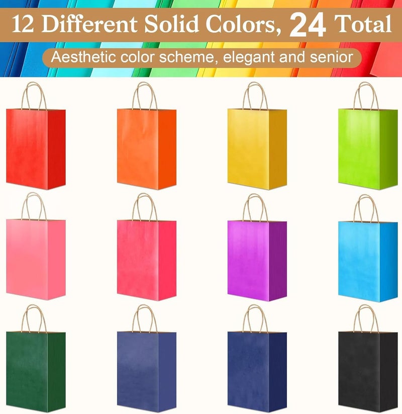 Premify 24 Pack Medium Colored Gift Bags with Handles - Assorted Colors (10.8"x8.3"x4.3") - Image 4
