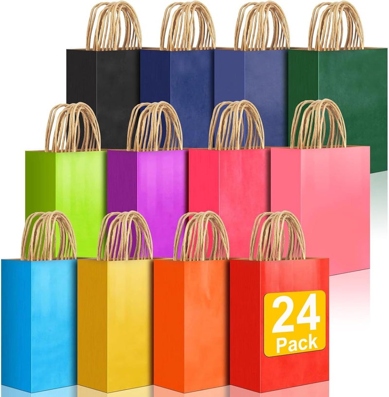 Premify 24 Pack Medium Colored Gift Bags with Handles - Assorted Colors (10.8"x8.3"x4.3") - Image 1