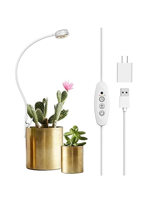 Indoor Plant LED Grow Light with Adjustable Brightness and Timer, Full Spectrum Plant Lamp for Succulents and Small Plants, White Color, 5V Power Supply