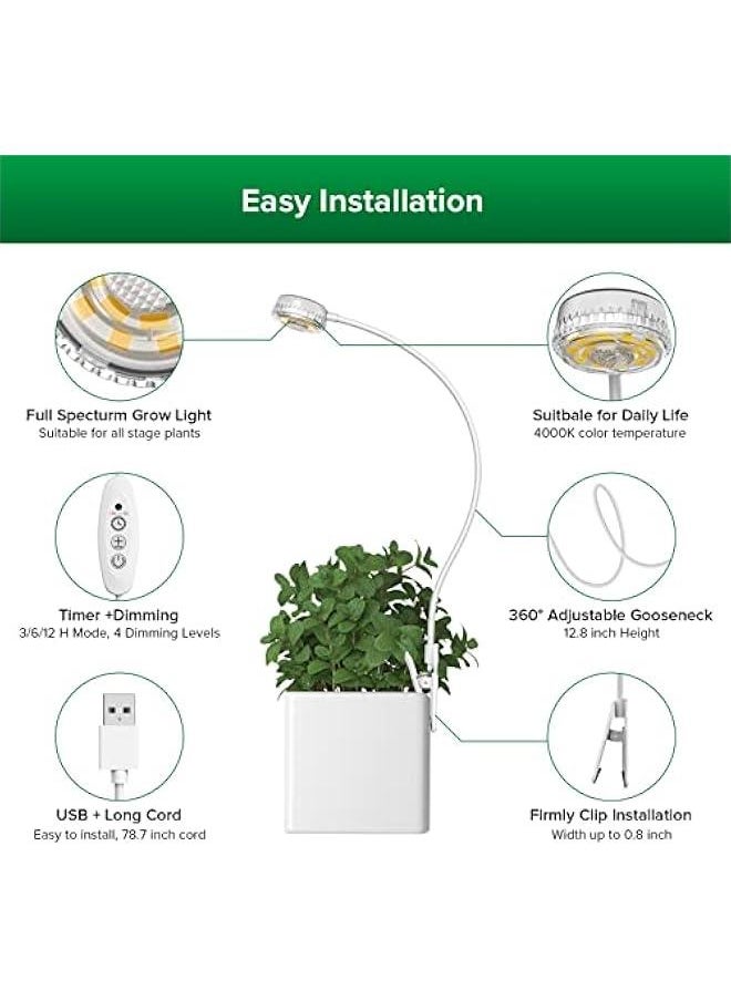 Arabest - Indoor Plant LED Grow Light with Adjustable Brightness and Timer, Full Spectrum Plant Lamp for Succulents and Small Plants, White Color, 5V Power Supply - Image 1