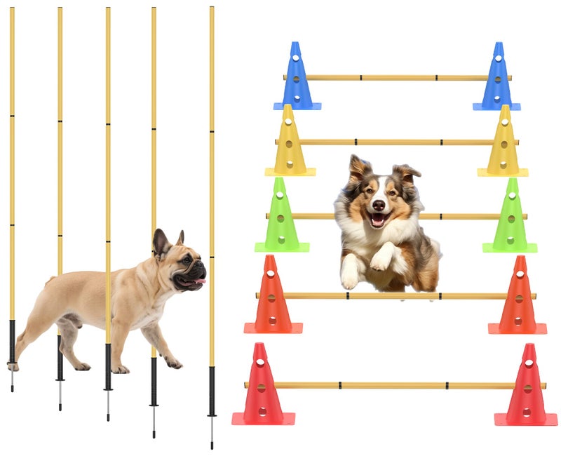 TINEPRY Dog Agility Training Hurdle Cone Set, Adjustable Dog Agility Equipment Obstacle Course Backyard Equipment for Pet Exercise - Image 1
