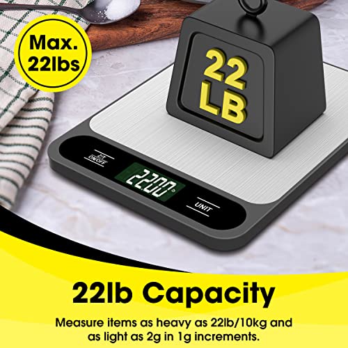Mik-Nana Food Scale, 10kg/22lb Digital Kitchen Scale Weight Grams and Ounces for Baking Cooking Coffee Package Postage, 6 Units with Tare Function, LCD Display, Easy Clean Stainless Steel - Image 3