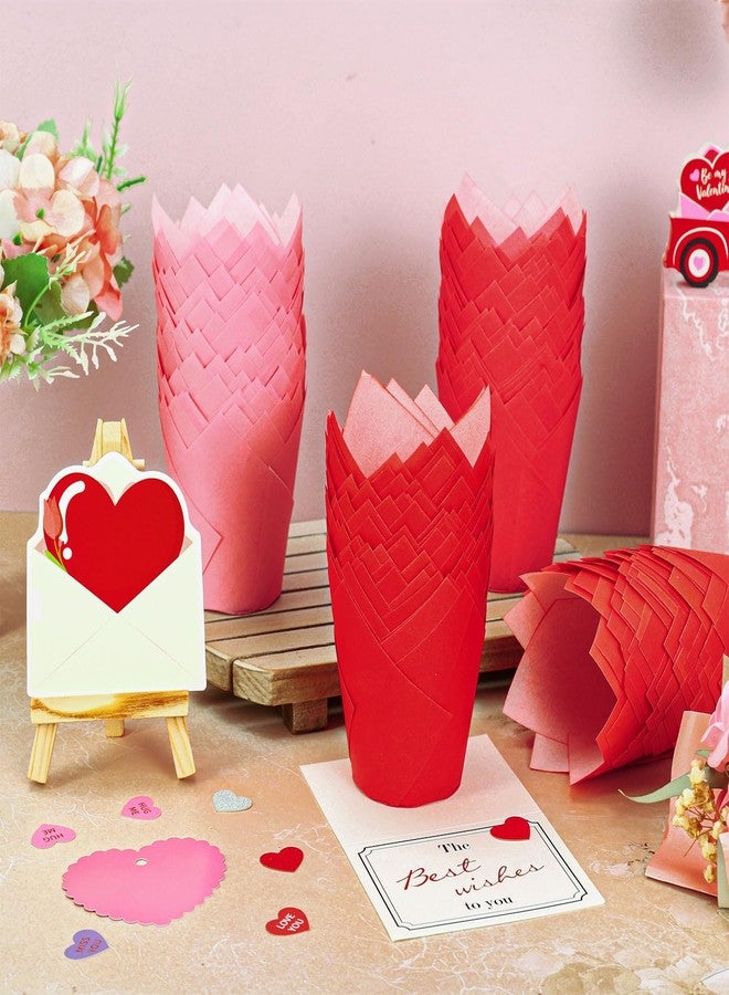 وولاين مجموعة Whaline المكونة من 200 قطعة من أغطية الكب كيك على شكل زهرة التوليب لعيد الحب، أكواب خبز المافن، أغطية كب كيك متدرجة الألوان من الأحمر والوردي، مثالية لحفلات الزفاف والذكرى السنوية وتزيين الطاولات - Image 4