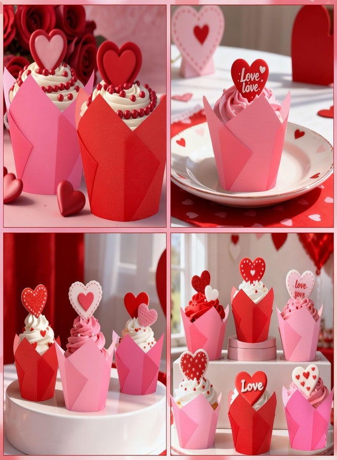 وولاين مجموعة Whaline المكونة من 200 قطعة من أغطية الكب كيك على شكل زهرة التوليب لعيد الحب، أكواب خبز المافن، أغطية كب كيك متدرجة الألوان من الأحمر والوردي، مثالية لحفلات الزفاف والذكرى السنوية وتزيين الطاولات - Image 5