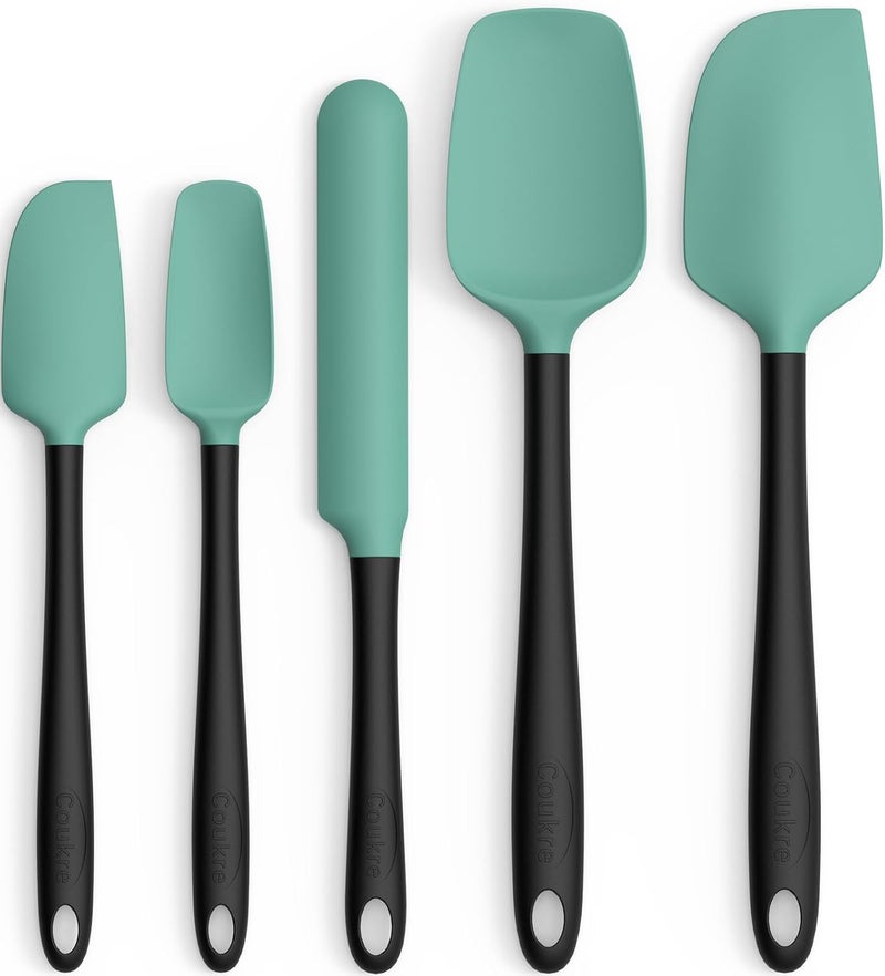 Coukre Silicone Spatula Set of 5,High Temperature Resistant, Food Grade Silicone, Dishwasher Safe, for Baking, Cooking (Aqua Green) - Image 1