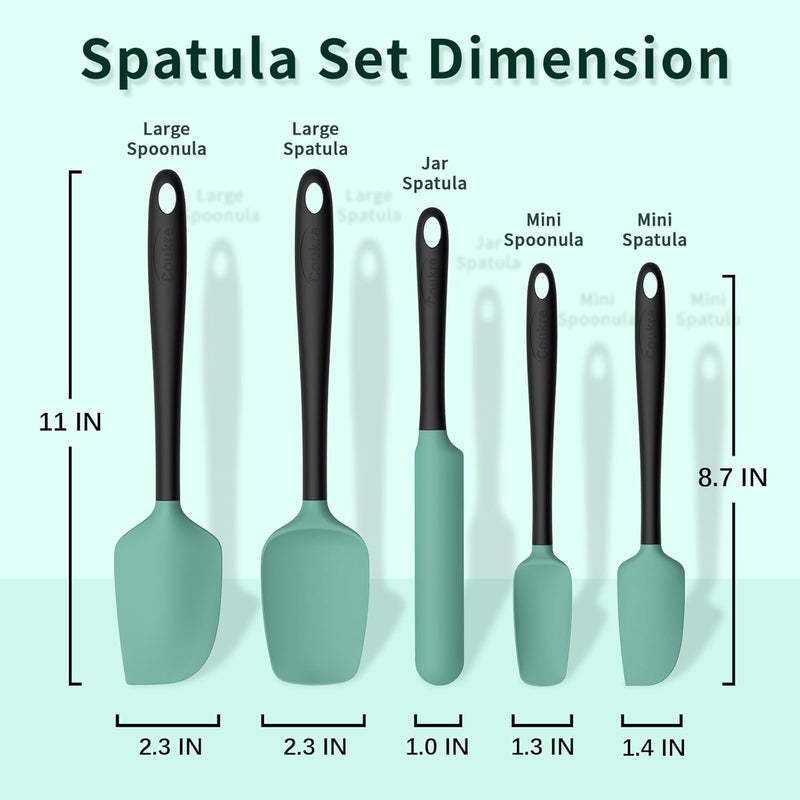 Coukre Silicone Spatula Set of 5,High Temperature Resistant, Food Grade Silicone, Dishwasher Safe, for Baking, Cooking (Aqua Green) - Image 2