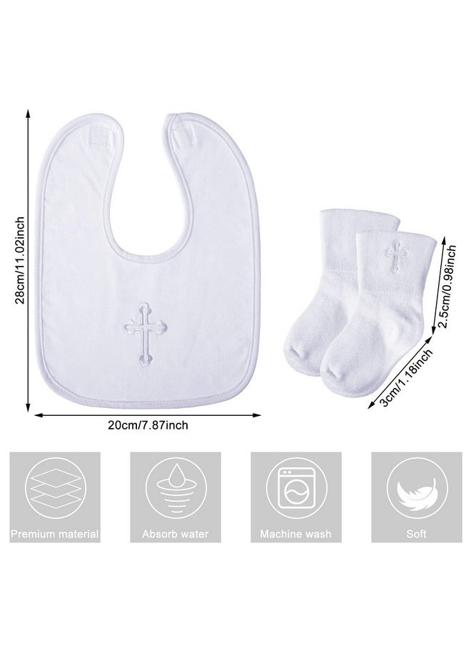 Jiuguva - 4 Pcs Baptism Bibs And Socks Set Christening Bib For Baby White Embroidered Cross Baptism Outfit For Boy Girl(7.9 X 11 Inch) - Image 1