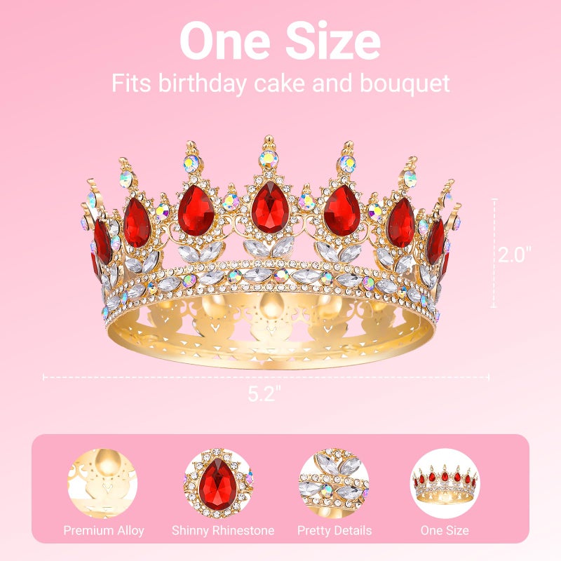 Papoopy Crown for Women, Queen Crown Tiara for Birthday Wedding Party Decorations Red - Image 2