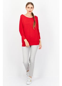 Zero Women Round Neck Long Sleeve Plain Blouse, Red  - Image 3