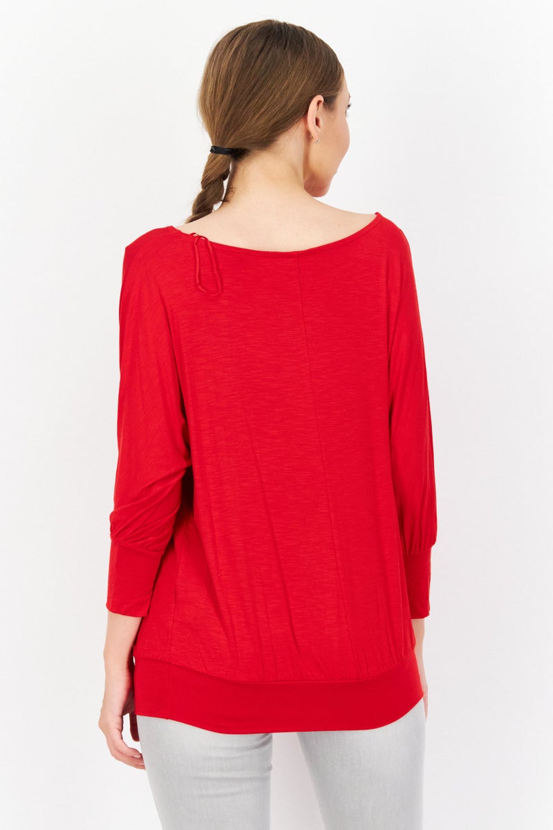 Zero Women Round Neck Long Sleeve Plain Blouse, Red - Image 4