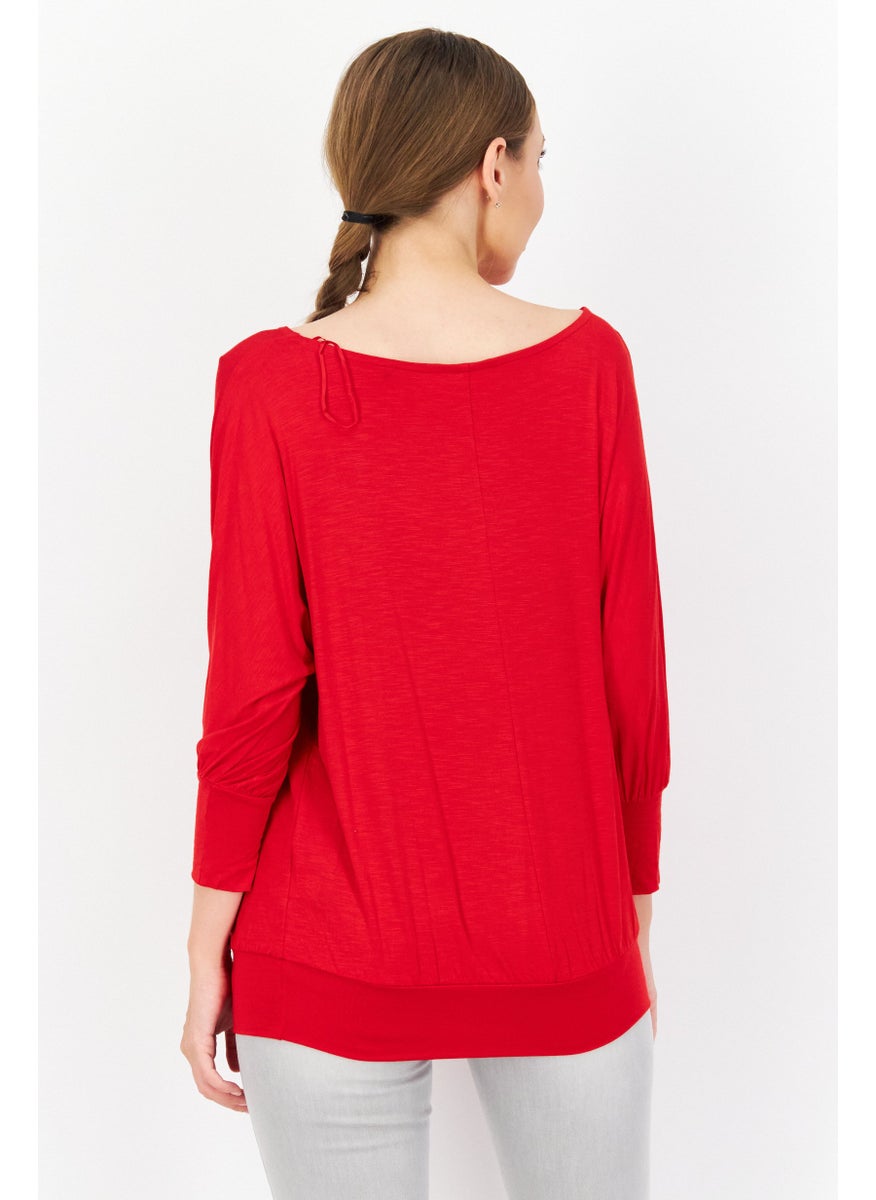 Women Round Neck Long Sleeve Plain Blouse, Red - pzsku/Z2ACEE0090574F968DC06Z/45/_/1739110536/2d93045e-f2a4-4239-8652-869ffe08672b