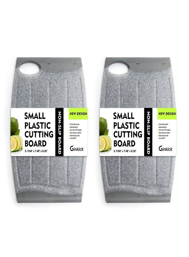 Ginkick Small Plastic Cutting Board Set of 2, Mini Cutting Board for Small Kitchen Tasks, Non Slip Edges, Unique Design with Multiple Juice Grooves! BPA Free, Non-Porous, Dishwasher Safe (9.84" x 7.48") - Image 1