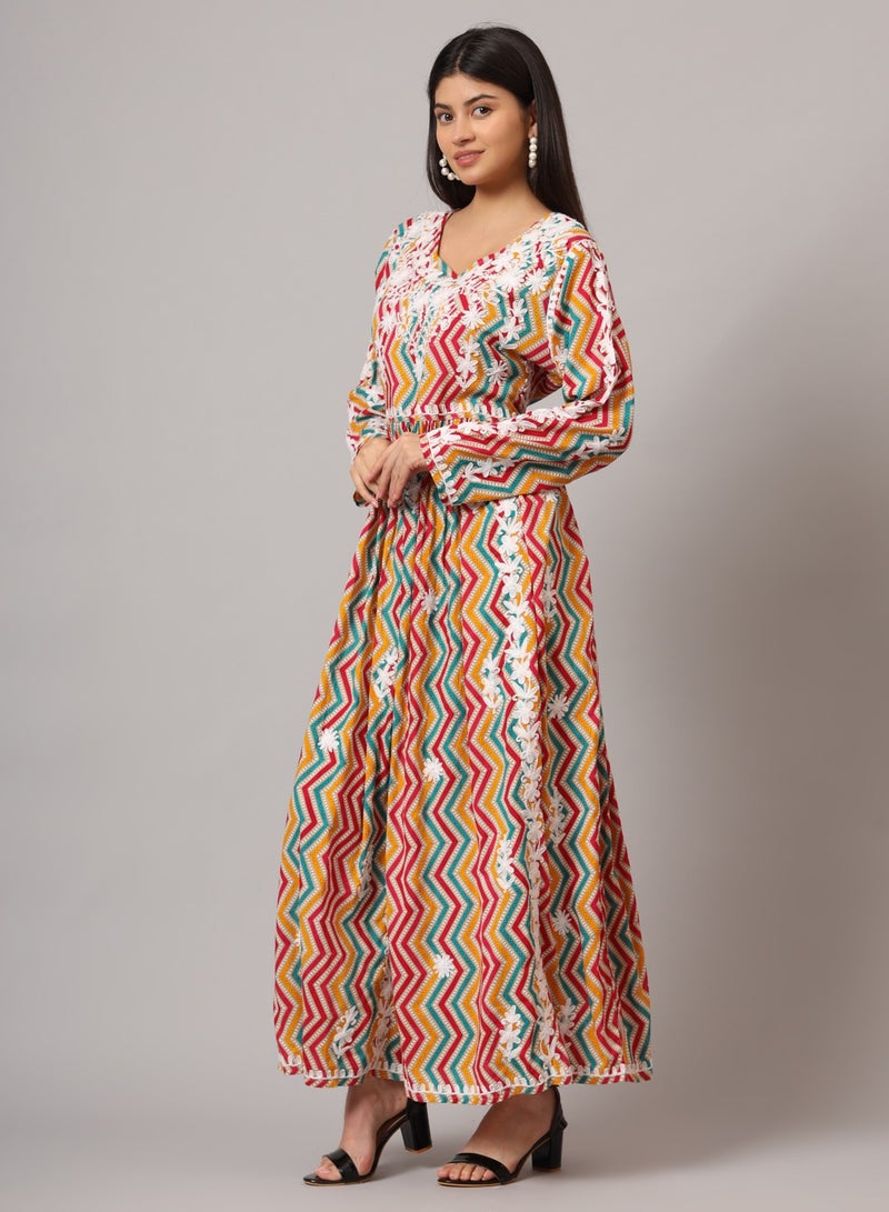 الايا جلابية مطبوعة قطن مولمول مطرزة يدوياً لوكنوي شيكانكاري - Image 3