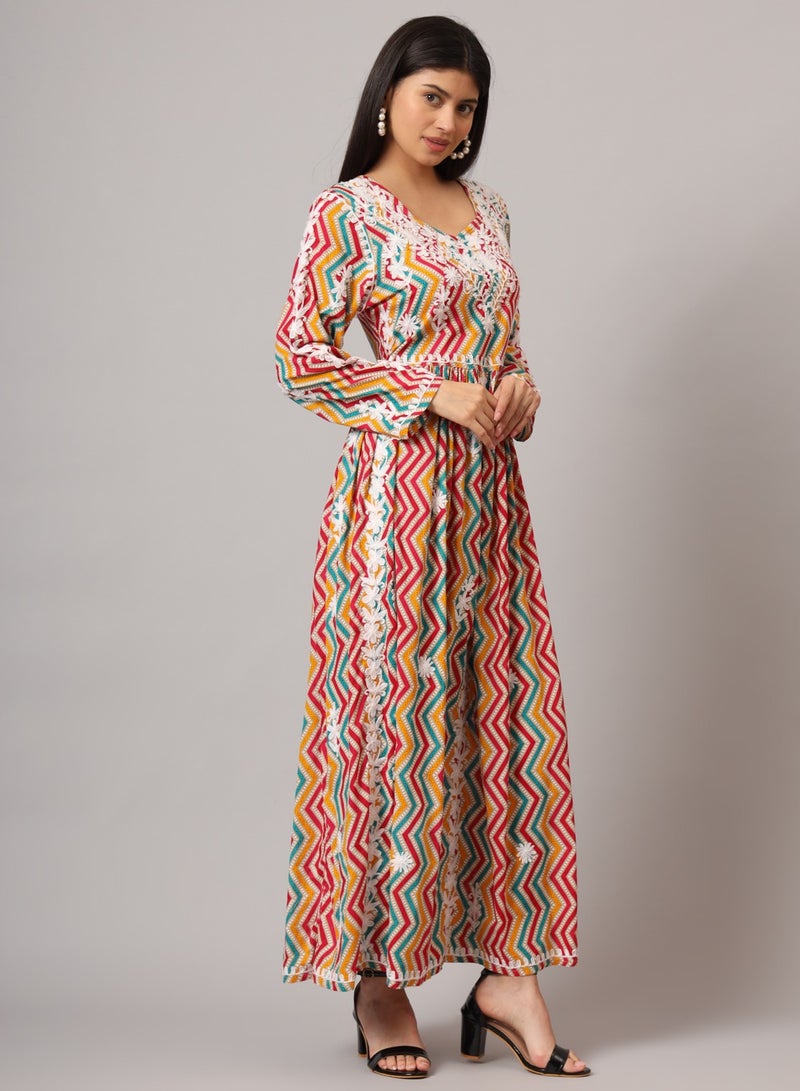 الايا جلابية مطبوعة قطن مولمول مطرزة يدوياً لوكنوي شيكانكاري - Image 4