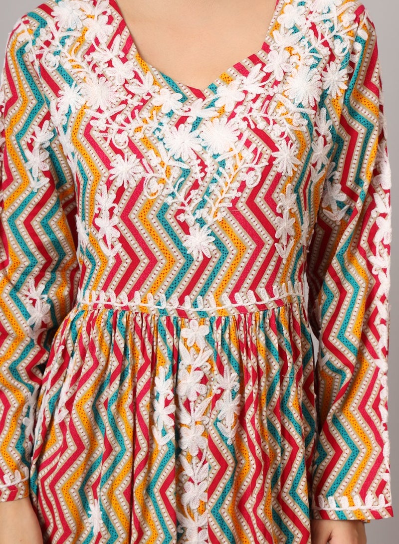 الايا جلابية مطبوعة قطن مولمول مطرزة يدوياً لوكنوي شيكانكاري - Image 5