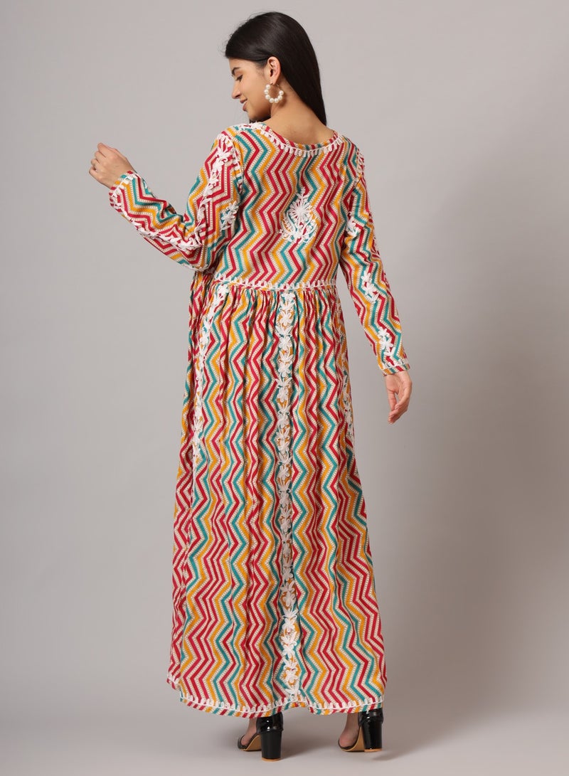 الايا جلابية مطبوعة قطن مولمول مطرزة يدوياً لوكنوي شيكانكاري - Image 2