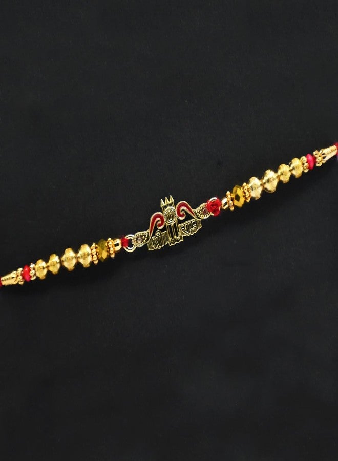 Natali Traders Jai Shree Ram Rakhi for Beloved Brother and Handmade Lumba Rakhi for Bhabhi Combo with Roli Chawal Chopra - Gota Jaipuri Rakhee - Image 3