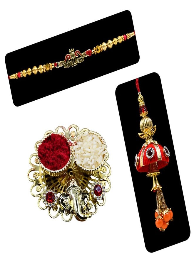 Natali Traders Jai Shree Ram Rakhi for Beloved Brother and Handmade Lumba Rakhi for Bhabhi Combo with Roli Chawal Chopra - Gota Jaipuri Rakhee - Image 1