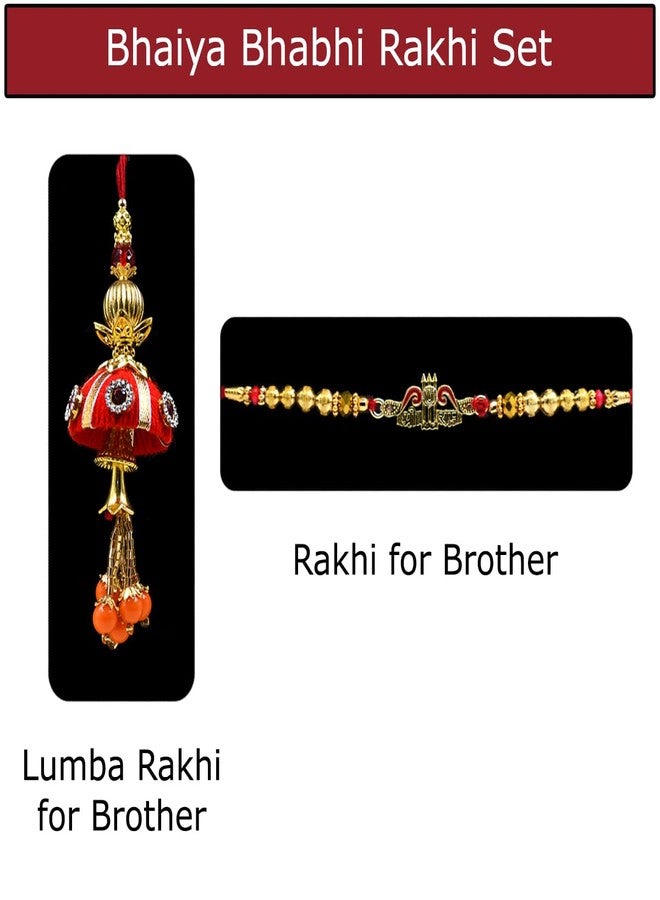 Natali Traders Jai Shree Ram Rakhi for Beloved Brother and Handmade Lumba Rakhi for Bhabhi Combo with Roli Chawal Chopra - Gota Jaipuri Rakhee - Image 2