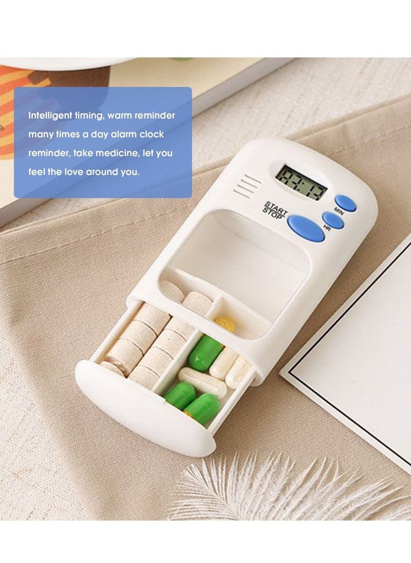 Generic - Portable Mini Pill Box Timer with LCD Digital Electric Alarm Medicine Pill Case 2 Grids White Color Two Drawers Divided Plus Memory Fits Large Pills for Outdoor Travel Dispenser - Image 1