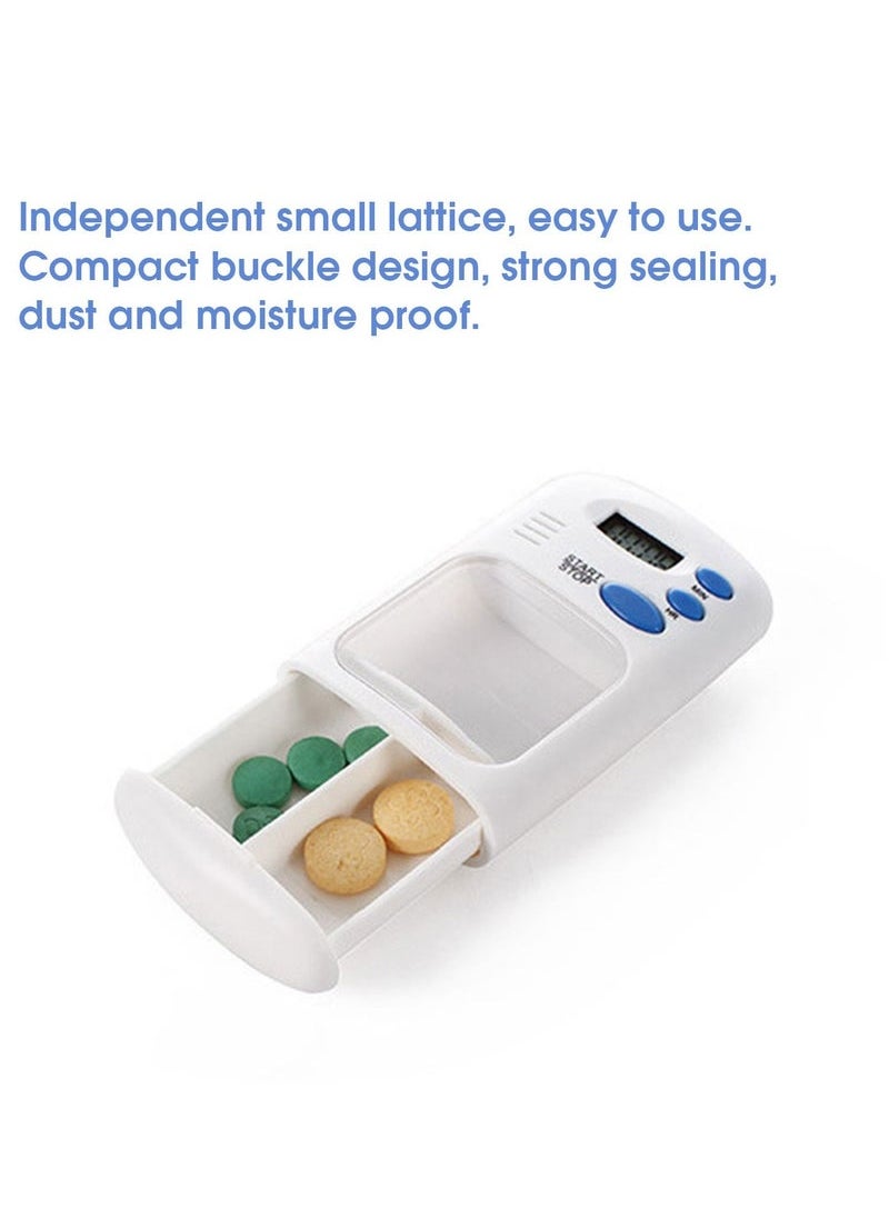 Generic - Portable Mini Pill Box Timer with LCD Digital Electric Alarm Medicine Pill Case 2 Grids White Color Two Drawers Divided Plus Memory Fits Large Pills for Outdoor Travel Dispenser - Image 1