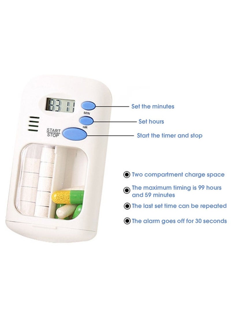 Generic - Portable Mini Pill Box Timer with LCD Digital Electric Alarm Medicine Pill Case 2 Grids White Color Two Drawers Divided Plus Memory Fits Large Pills for Outdoor Travel Dispenser - Image 1