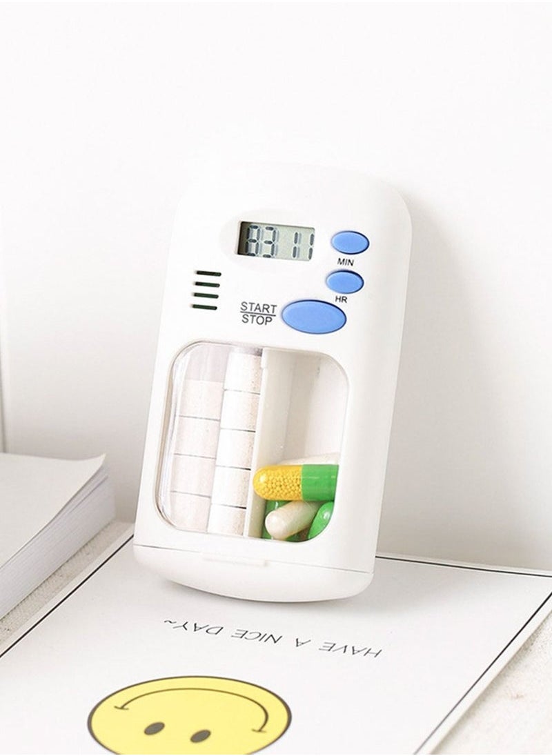 Generic - Portable Mini Pill Box Timer with LCD Digital Electric Alarm Medicine Pill Case 2 Grids White Color Two Drawers Divided Plus Memory Fits Large Pills for Outdoor Travel Dispenser - Image 1
