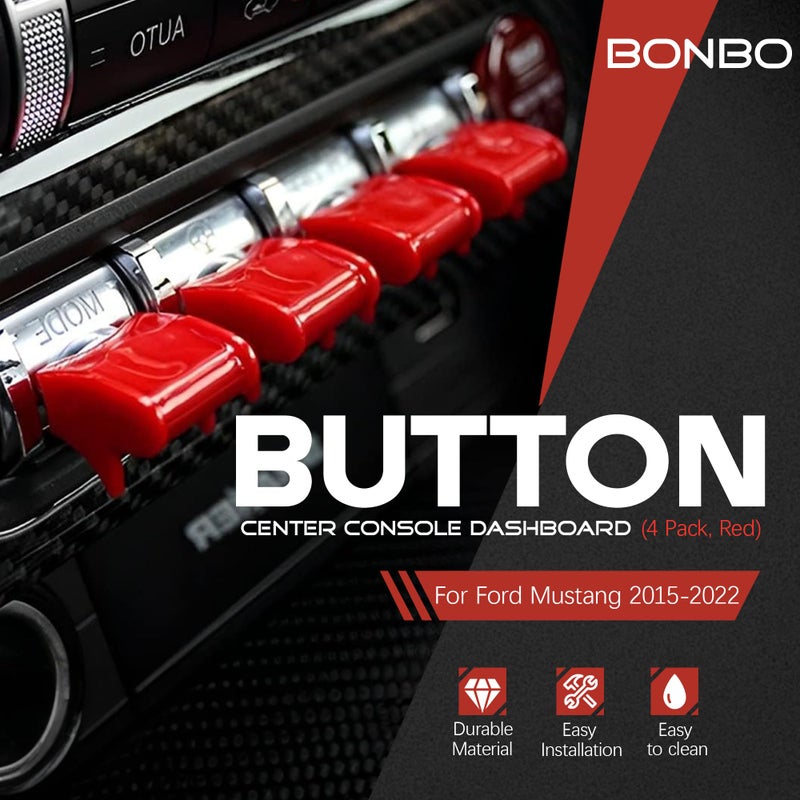 Bonbo Center Console Dashboard Control Button Cover Trim Interior Accessories for Ford Mustang 2015-2022(4 Pack, Red) - Image 2