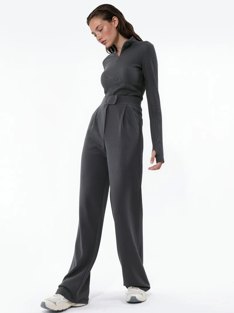 Hiccup Charcoal Grey Women's Stretch Palazzo Pants with Velcro Closure for Women | Best Price UAE