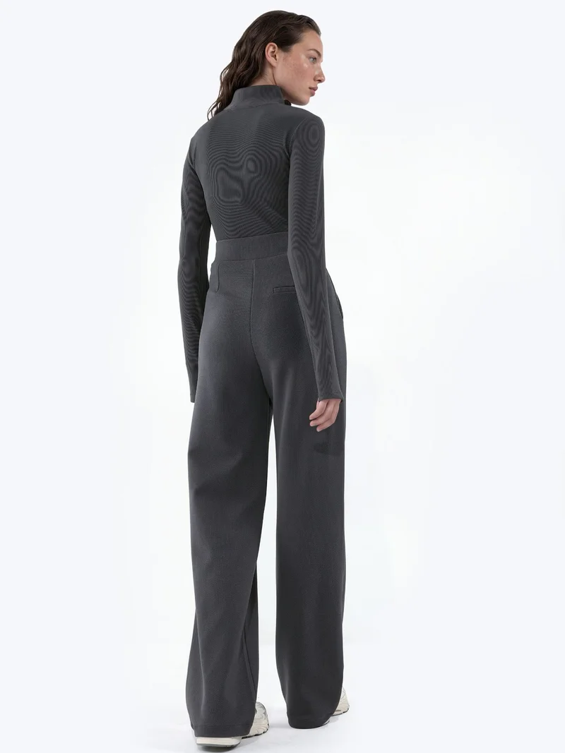 Hiccup Charcoal Grey Women's Stretch Palazzo Pants with Velcro Closure for Women | Best Price UAE